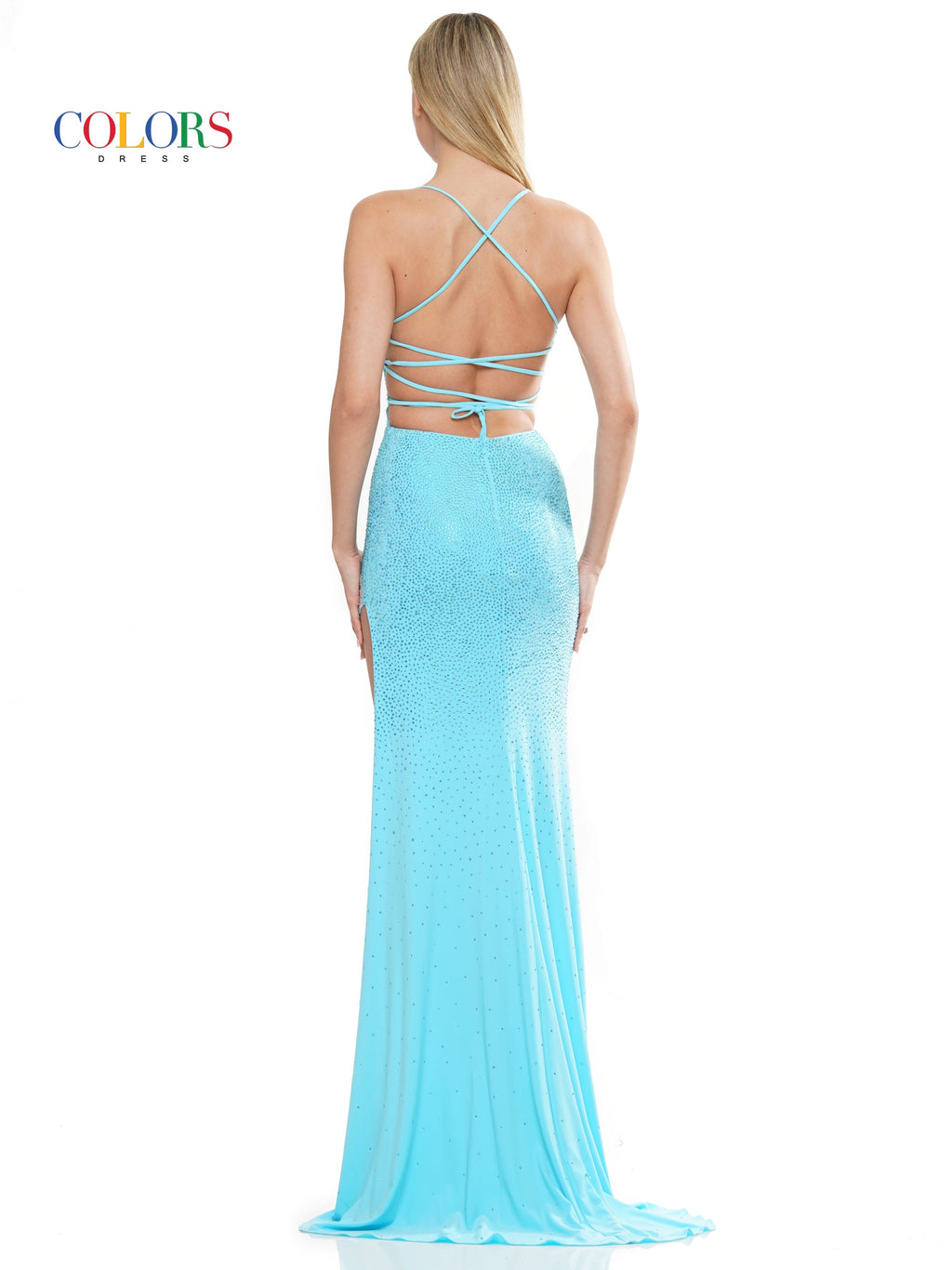 Colors 3096 Prom Long Fitted Spaghetti Strap Formal Dress
