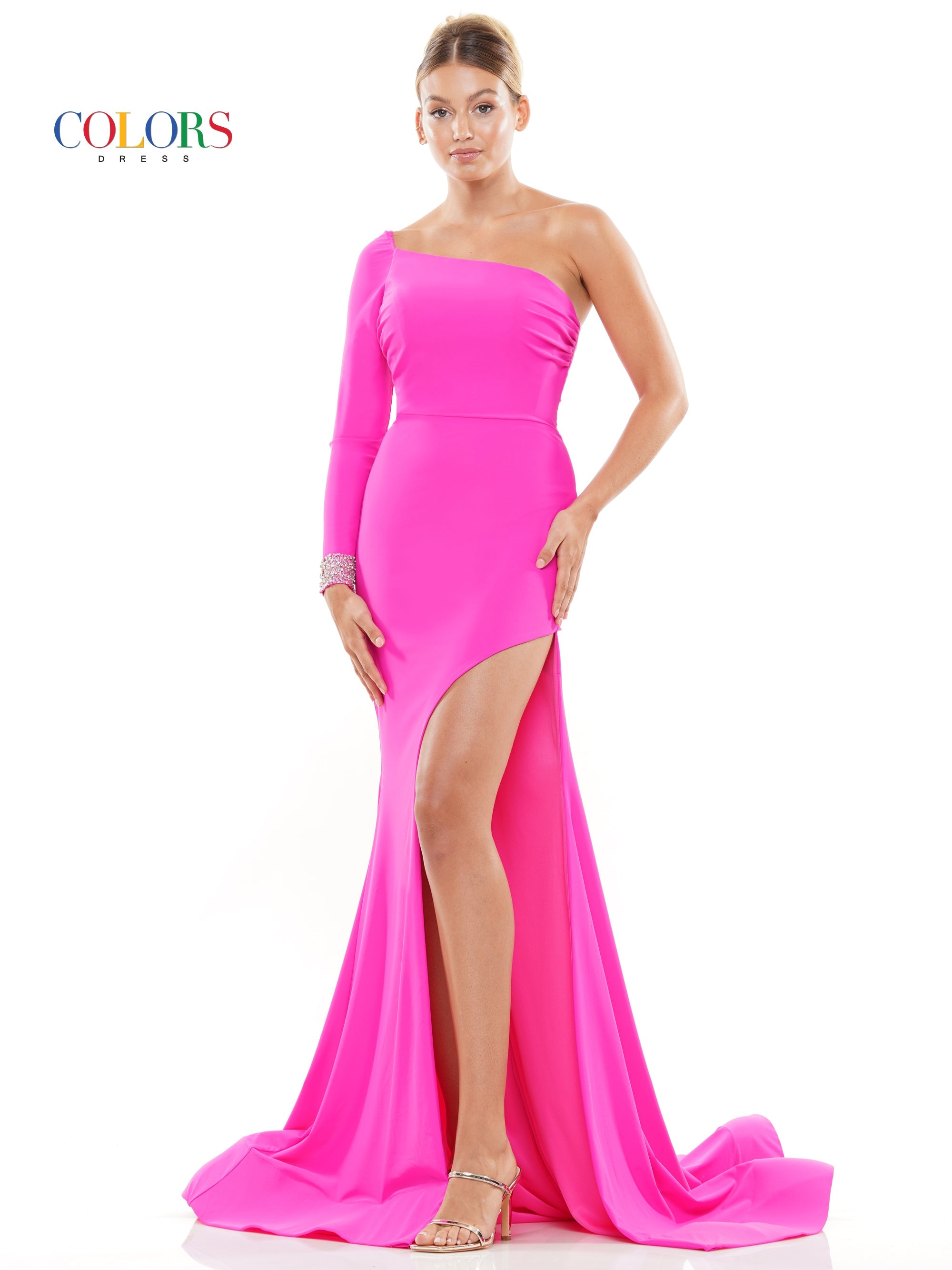 Colors 3097 Long Fitted One Shoulder Formal Prom Dress