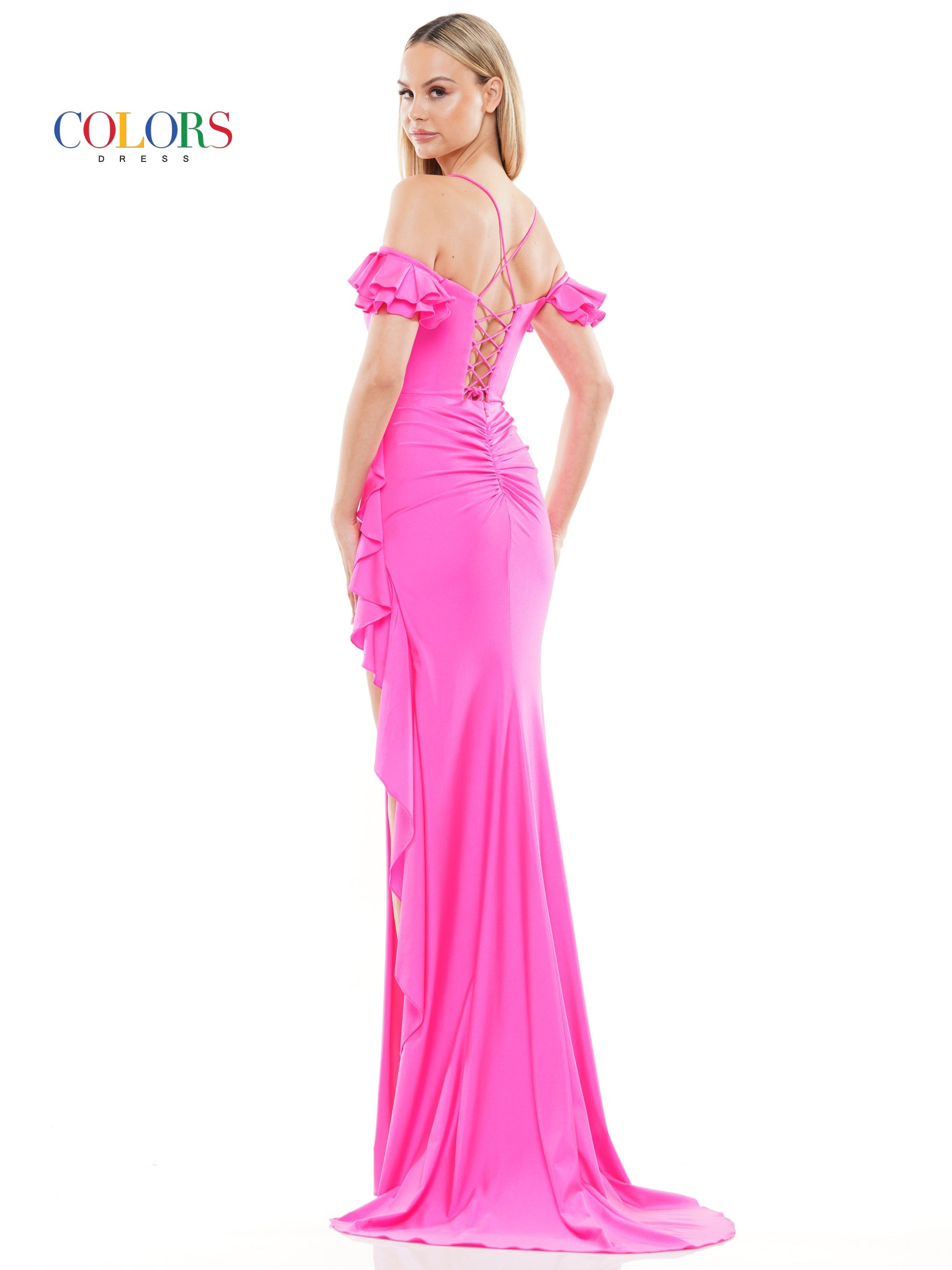 Colors 3098 Long Off Shoulder Fitted Prom Dress