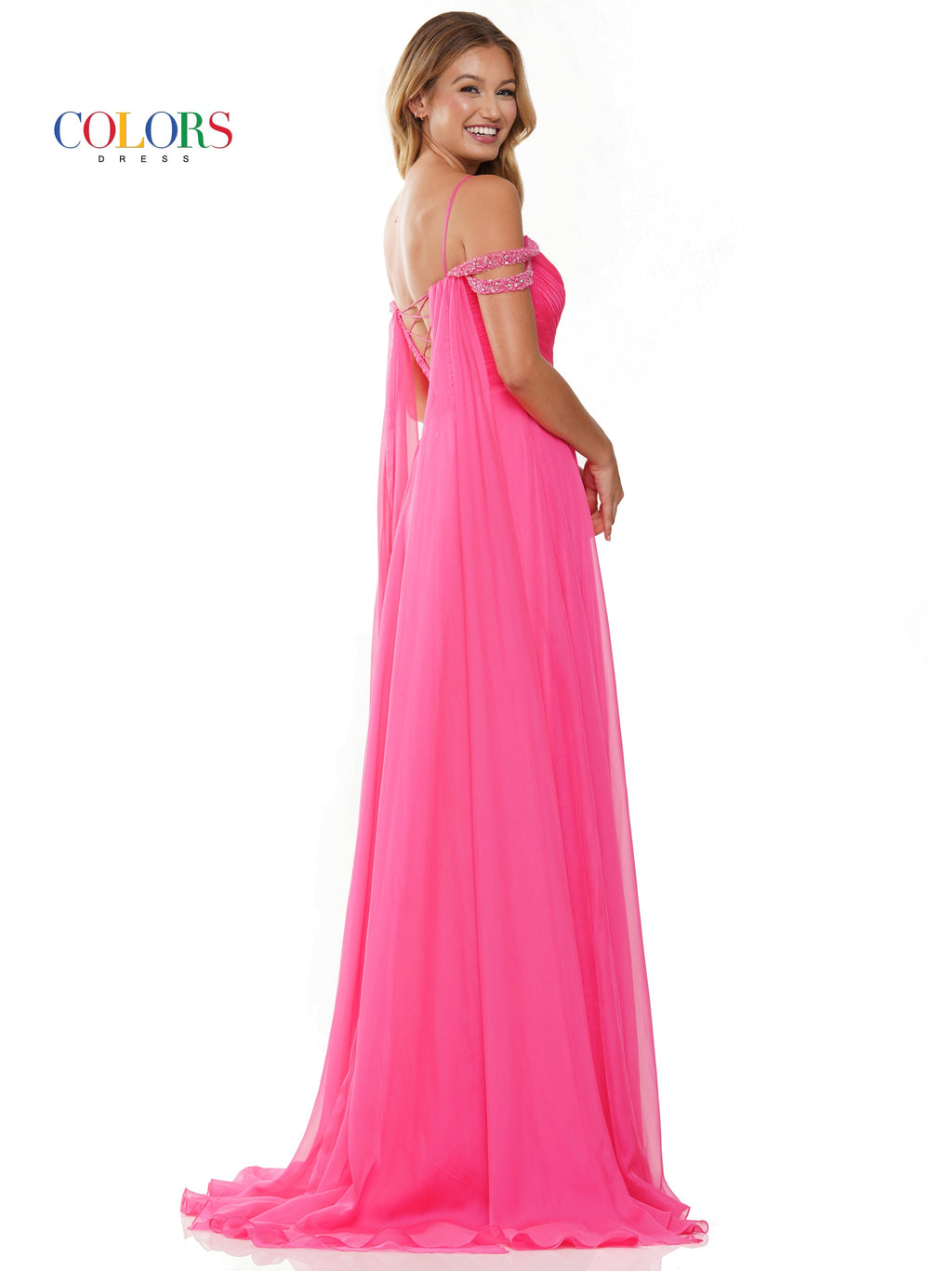 Colors 3101 Long Off Shoulder A Line Chiffon Prom Dress