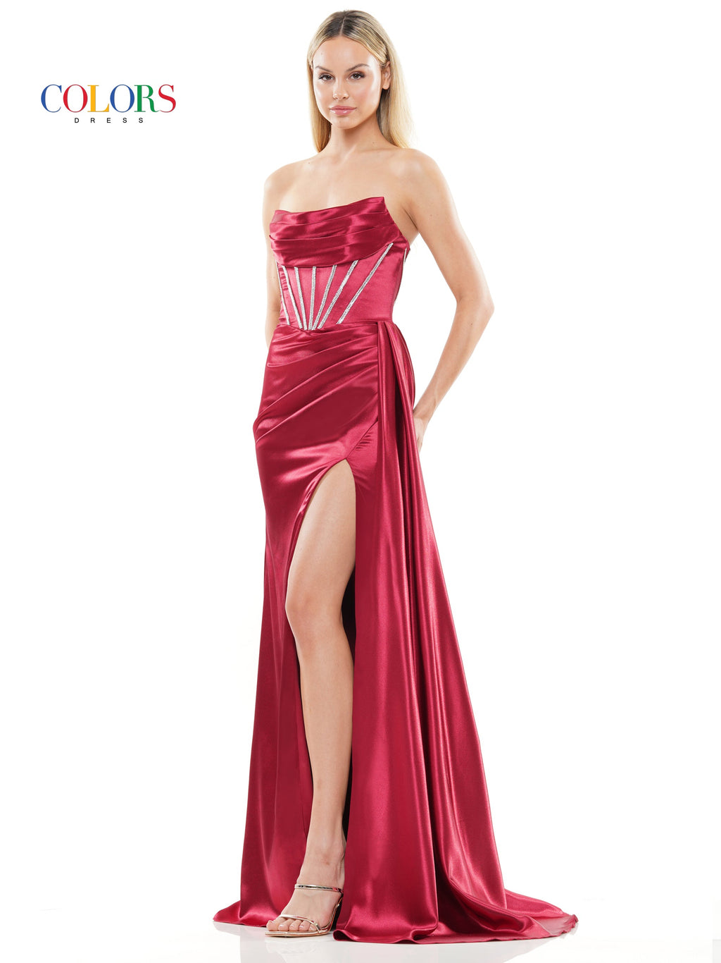 Colors 3102 Long Strapless Fitted Prom Dress