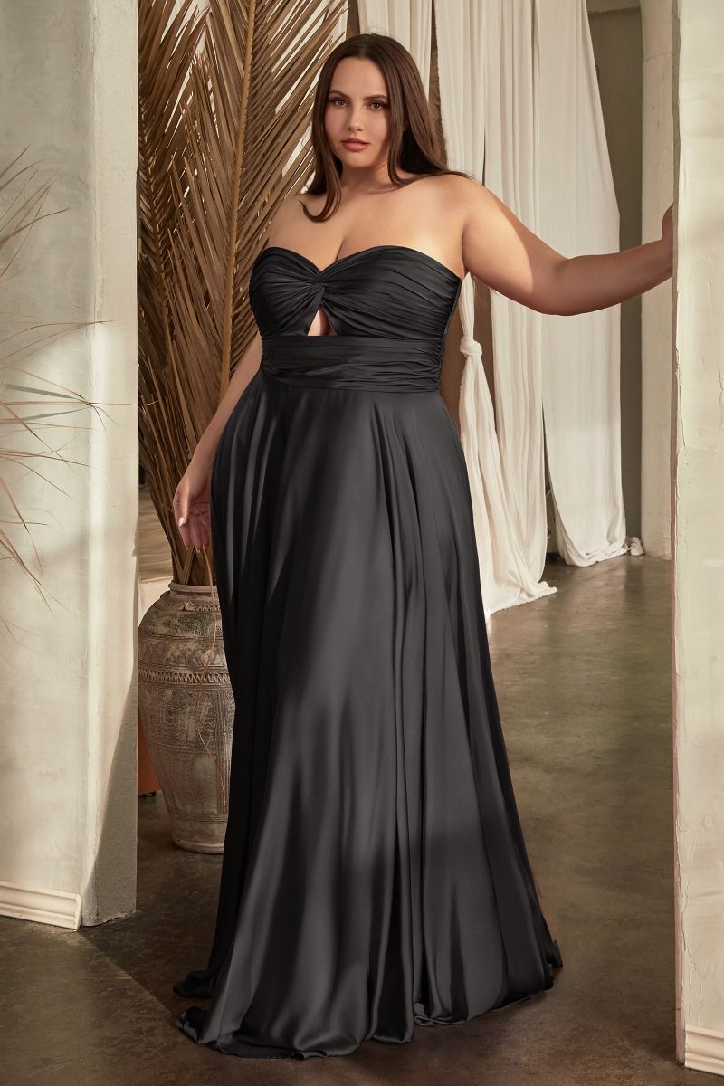Cinderella Divine 7496C Plus Size Long Formal Strapless Satin A Line Prom Dress