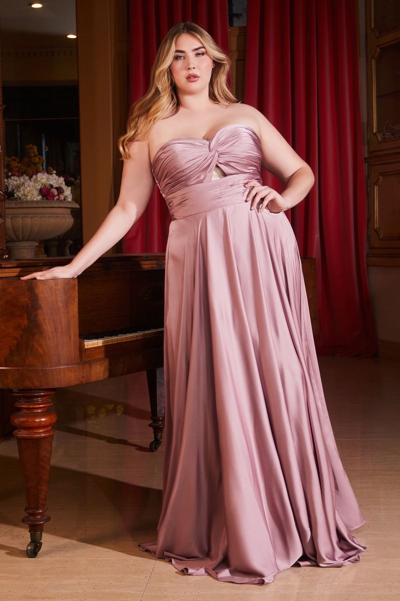 Cinderella Divine 7496C Plus Size Long Formal Strapless Satin A Line Prom Dress