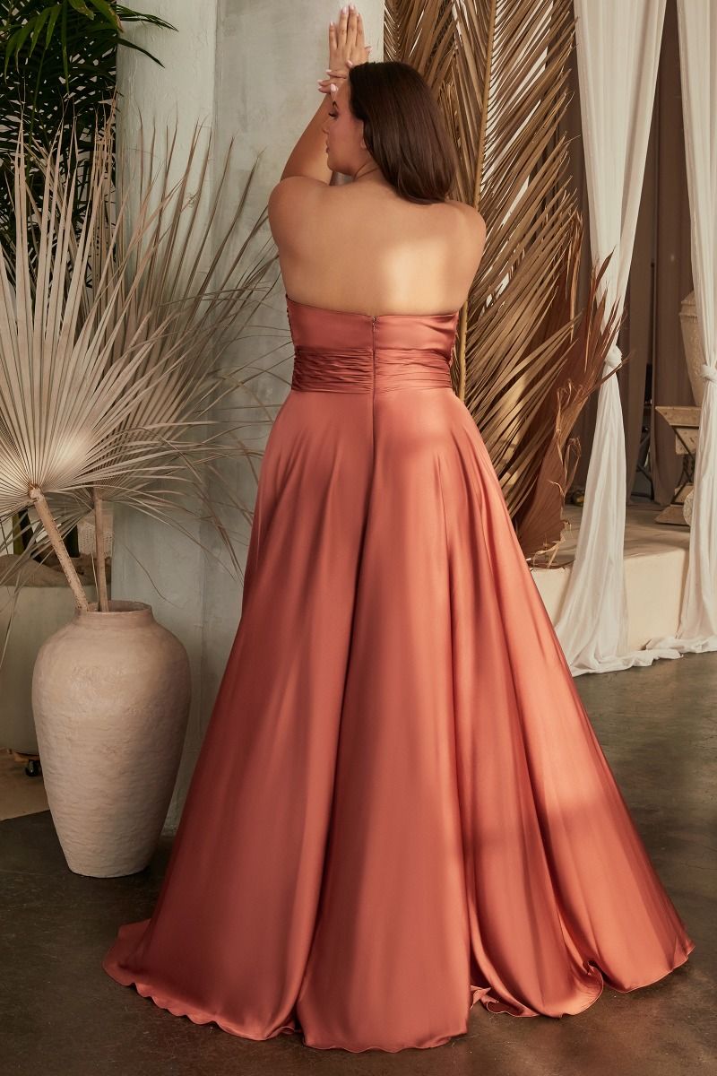 Cinderella Divine 7496C Plus Size Long Formal Strapless Satin A Line Prom Dress