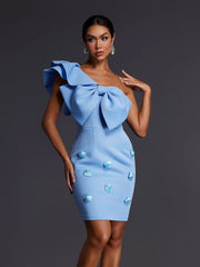 Adhra One Shoulder Bow Flower Mini Dress