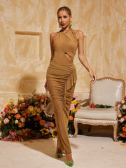 Aelthorin Backless Cutout Maxi Dress In Olive Green