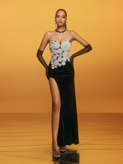 Aevion Strapless Split Velvet Maxi Dress