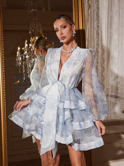 Afroditi Floral Printed Ruffle Mini Dress