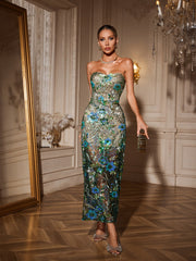 Agron Flower Embroidered Sequin Dress