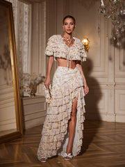 Aiattaua Ruffle Tiered Floal Skirt Set