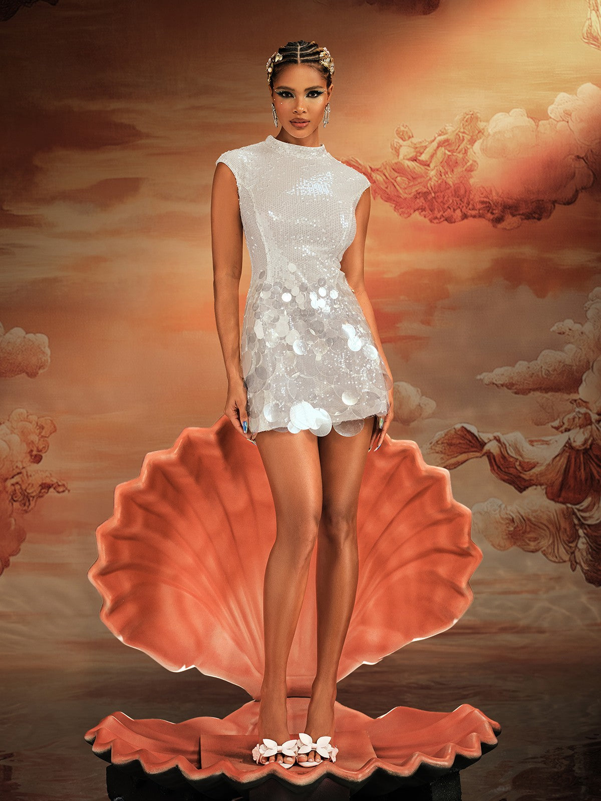 Aintza Sleeveless Round Sequin Mini Dress