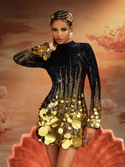 Aistulf Long Sleeve Round Sequin Mini Dress