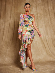 Aiyana One Shoulder Floral Maxi Dress In Multi