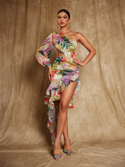 Aiyana One Shoulder Floral Maxi Dress In Multi