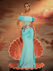 Ajamu Off Shoulder Starfish Pearl Maxi Dress