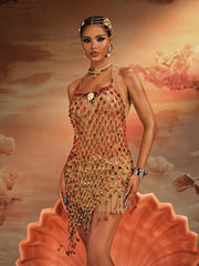 Akay Gemstone Beaded Fringe Dress