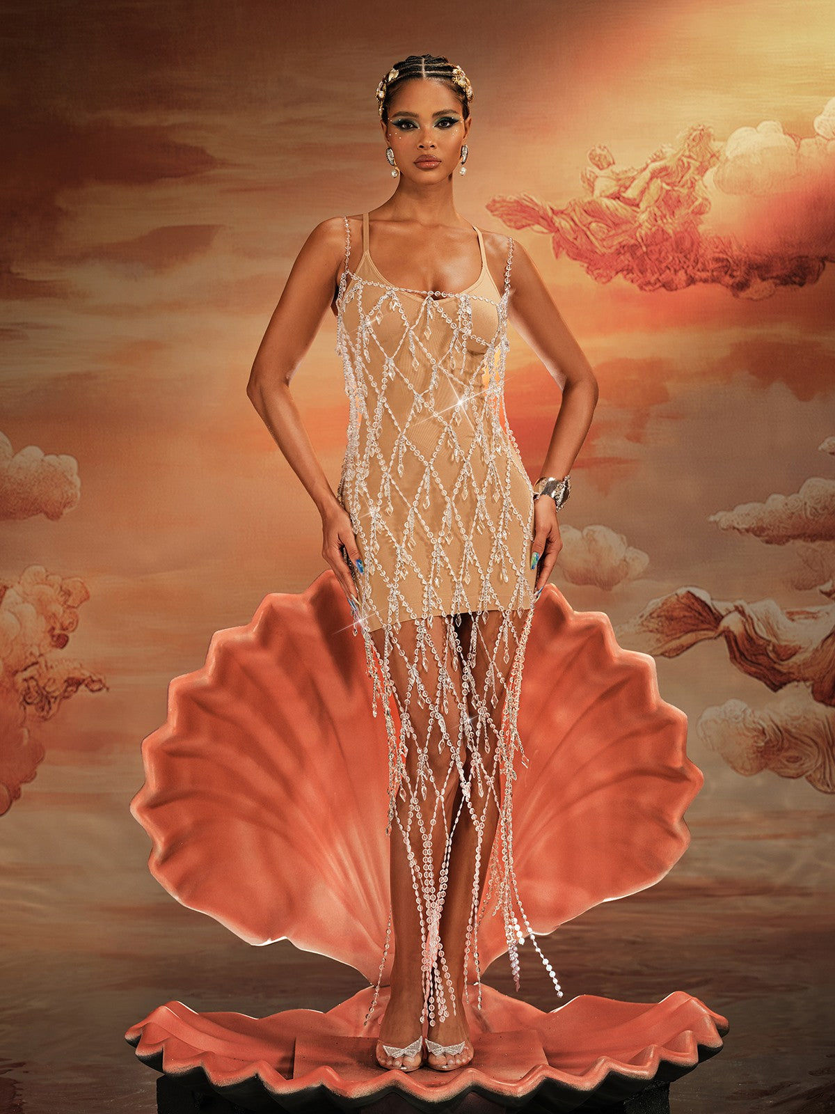 Akello Bead Rhinestone Fringe Dress