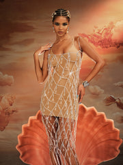 Akello Bead Rhinestone Fringe Dress