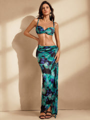 Akihito Spaghetti Ruched Skirt Set In Cyan