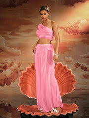 Akiye One Shoulder Ruched Skirt Set In Pink