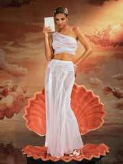 Akiye One Shoulder Ruched Skirt Set In White