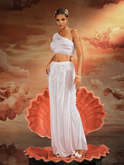 Akiye One Shoulder Ruched Skirt Set In White