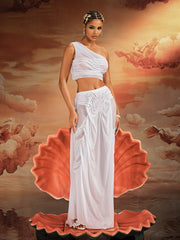 Akiye One Shoulder Ruched Skirt Set In White