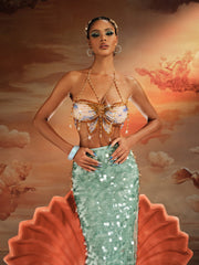 Akoni Halterneck Fringe Beaded Bralette