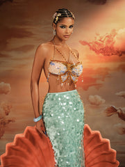 Akoni Halterneck Fringe Beaded Bralette