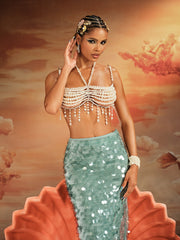 Akram Fringe Pearl Beaded Bralette