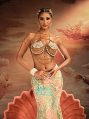 Akuji Pearl Beaded Chain Fringe Bralette