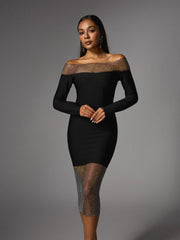 Akuna Off Shoulder Crystal Bandage Midi Dress