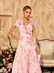 Alayja Flower Printed Mesh Maxi Dress