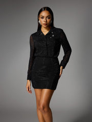 Albena Folded Collar Crystal Skirt Set