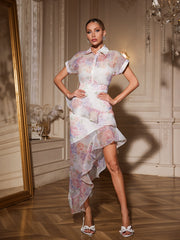 Alecto Short Sleeve Floral Ruffle Dress