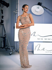 Alfredo Scoop Neck Rhinestone Maxi Dress