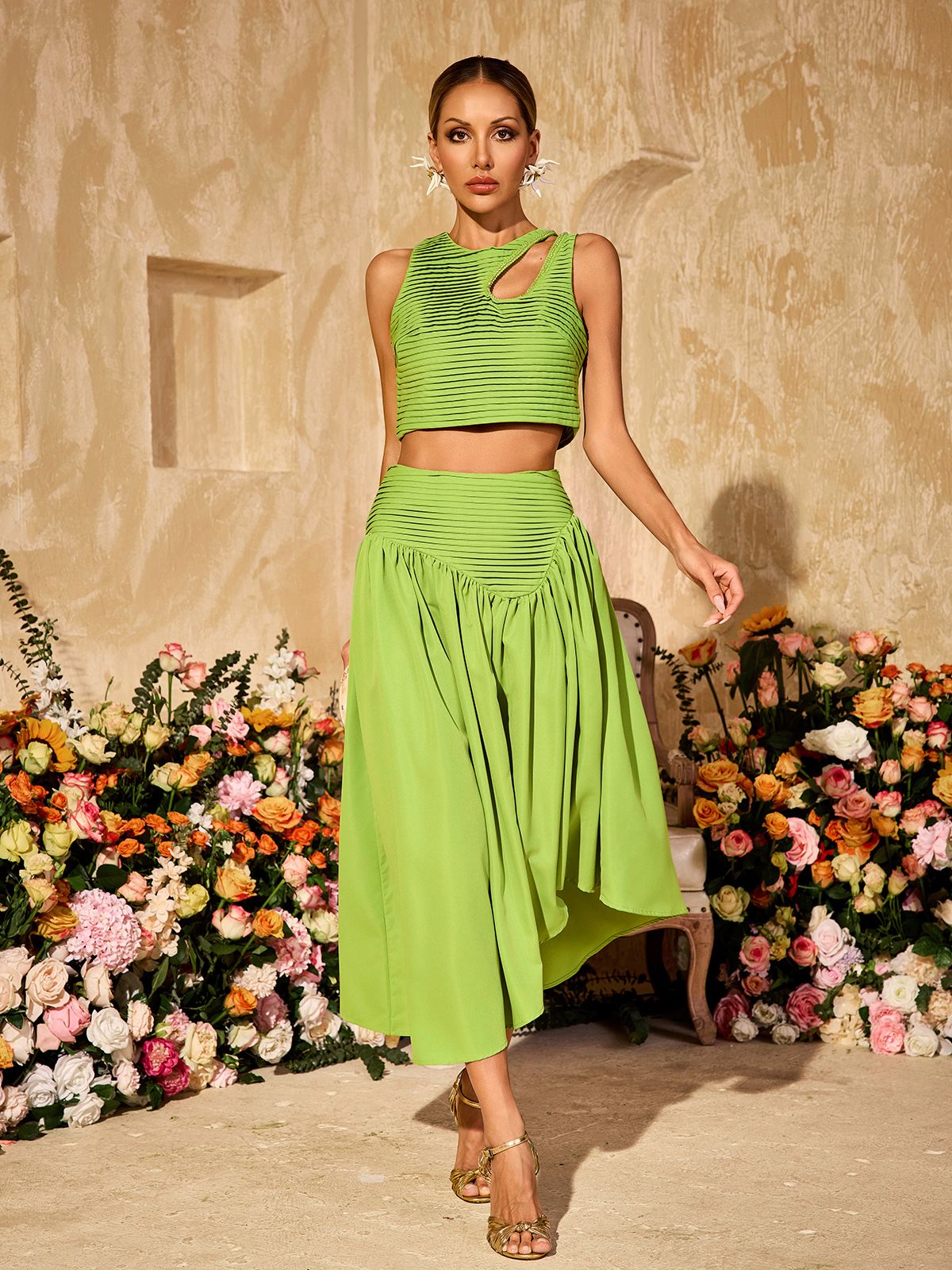 Alka Sleeveless Ruched Skirt Set