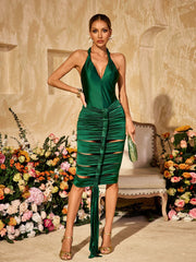 Allard Halterneck Cutout Draped Satin Midi Dress