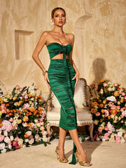 Allard Strapless Cutout Draped Satin Midi Dress