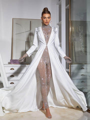 Ally Rhinestone Mesh Jumpsuit In Silver