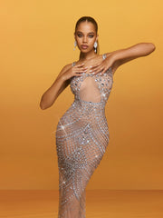 Alyrion Spaghetti Crystal Maxi Dress