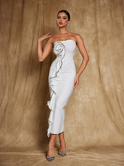 Amil Strapless Flower Rhinestone Bandage Dress