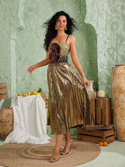 Amos Flower Metallic Swimwear Two Piece Set