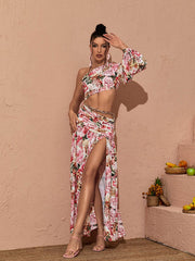 Annabella One Shoulder Floral Cutout Maxi Dress In Pink