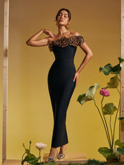 Arnau One Shoulder Flower Bandage Maxi Dress In Gold