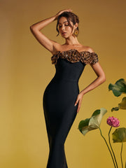 Arnau One Shoulder Flower Bandage Maxi Dress In Gold