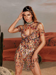 Arthur Rhinestone Beaded Mini Dress