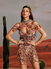 Arthur Rhinestone Beaded Mini Dress