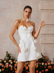 Arushi Strapless Flower Bandage Mini Dress In White