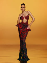 Arygon Strapless Cutout Crystal Maxi Dress